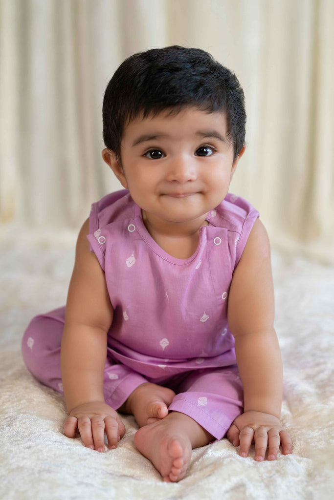 Buy Newborn Baby Premium Cotton Jhabla Set White Buta- Purple by Tiber Taber Kids