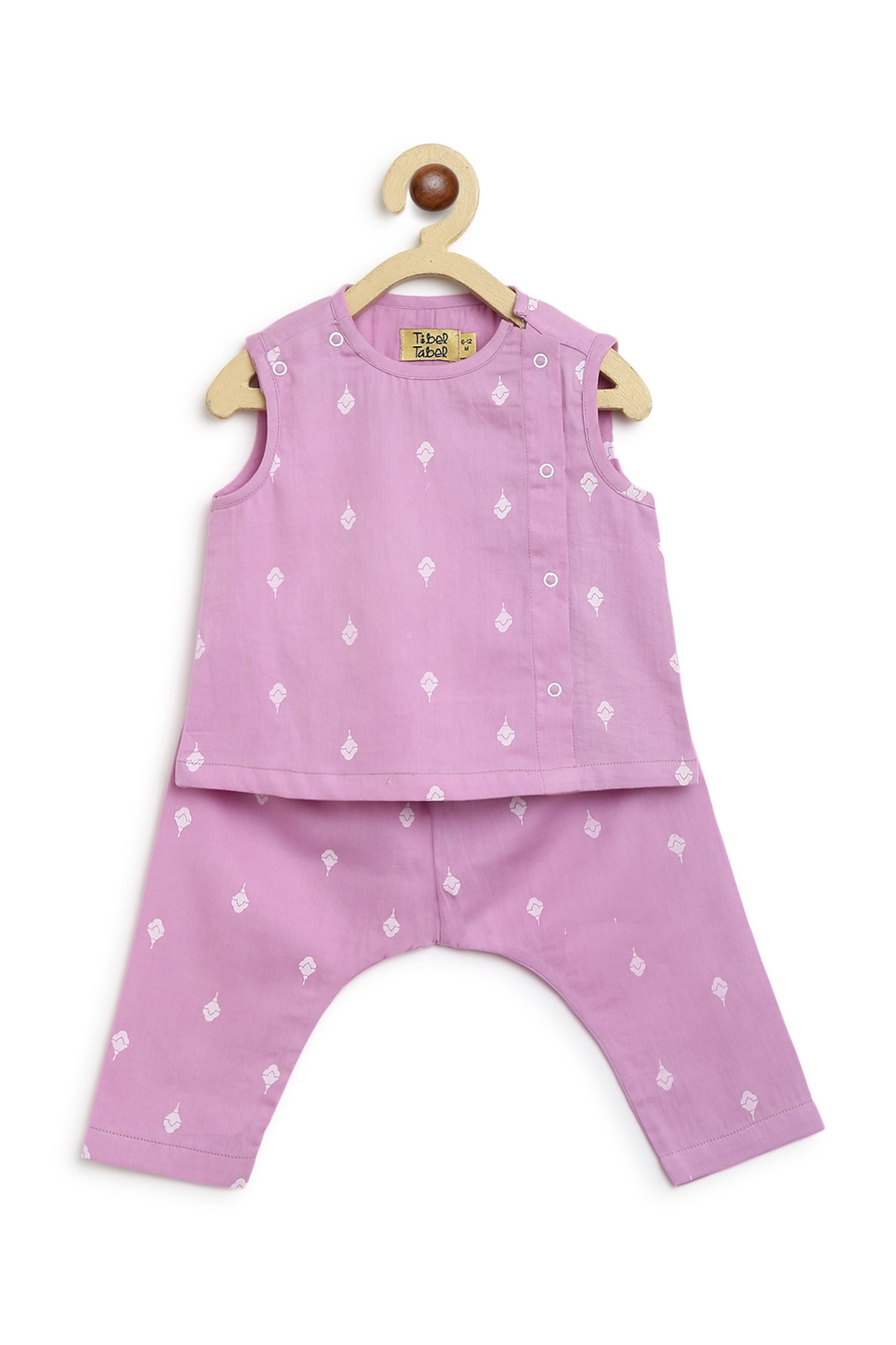 Shop Newborn Baby Premium Cotton Jhabla Set White Buta- Purple by Tiber Taber Kids