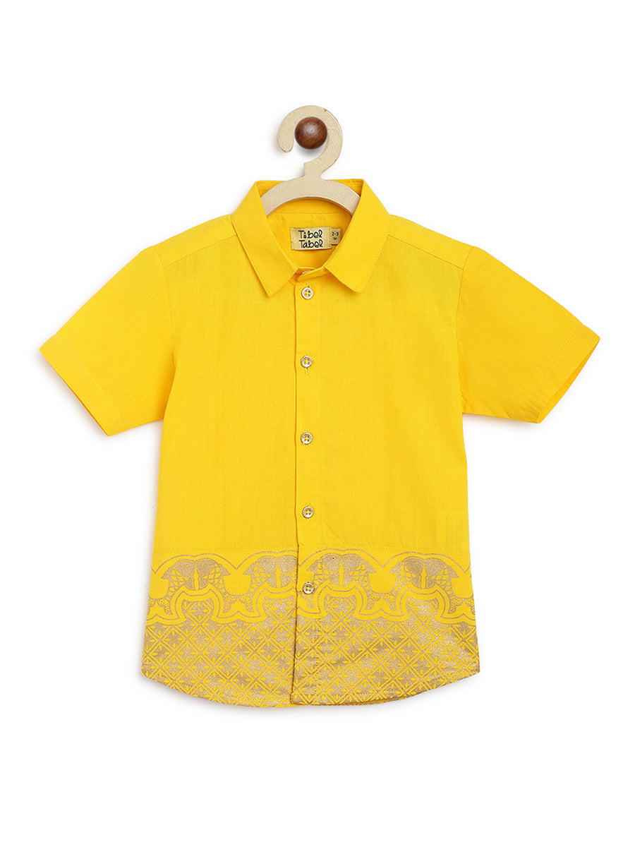 Buy 2 Pc Mundu Dhoti Shirt Set-Yellow by Tiber Taber Kids