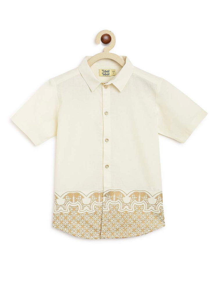Boys Panel Gold Print Shirt-Cream 7Y Boys Panel Gold Print Shirt-Cream 7Y