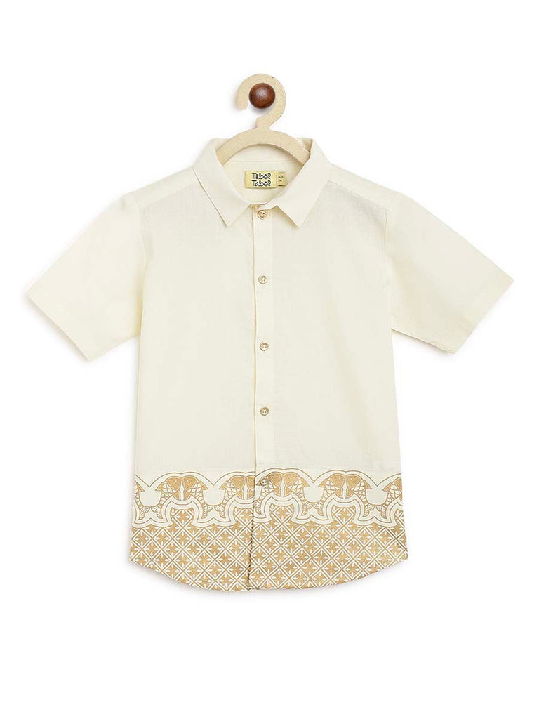 Buy 2 Pc Mundu Dhoti Shirt Set-Cream by Tiber Taber Kids