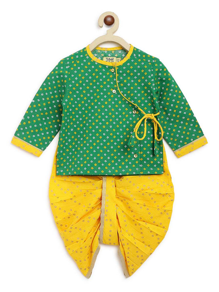 Buy Baby Boy Bandhani Dhoti Kurta Set-Green by Tiber Taber Kids