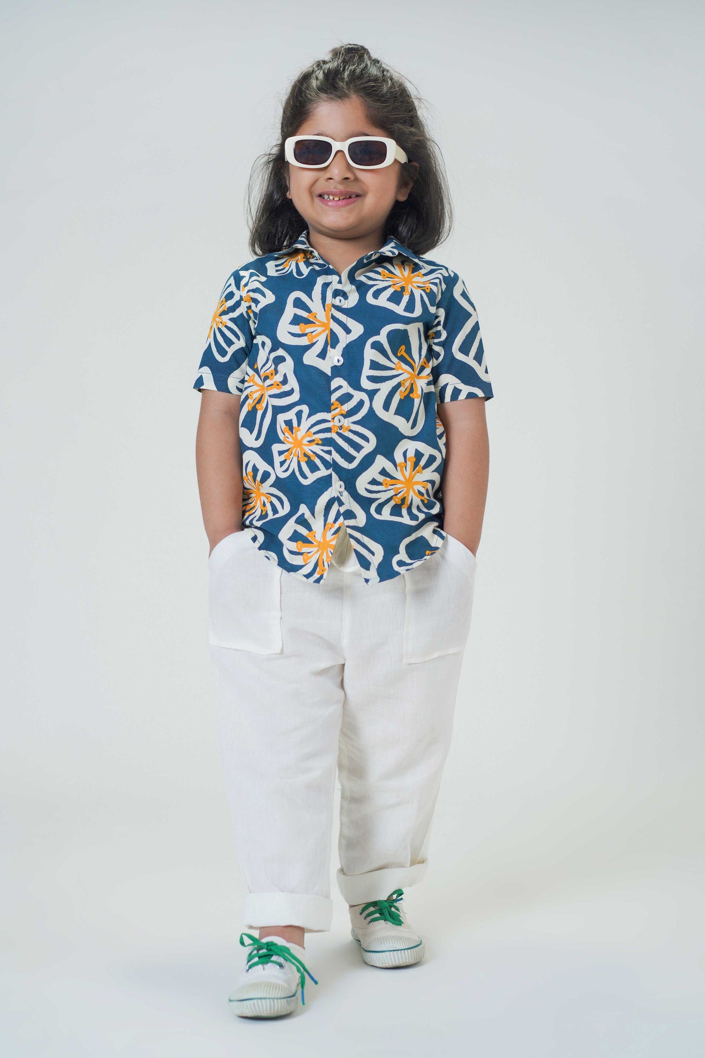 Buy Boy Poppy Print Shirt-Blue by Tiber Taber Kids
