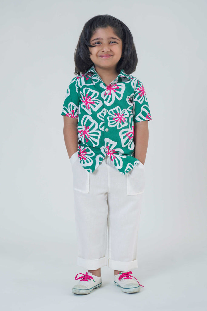 Buy Boy Poppy Print Shirt-Green by Tiber Taber Kids