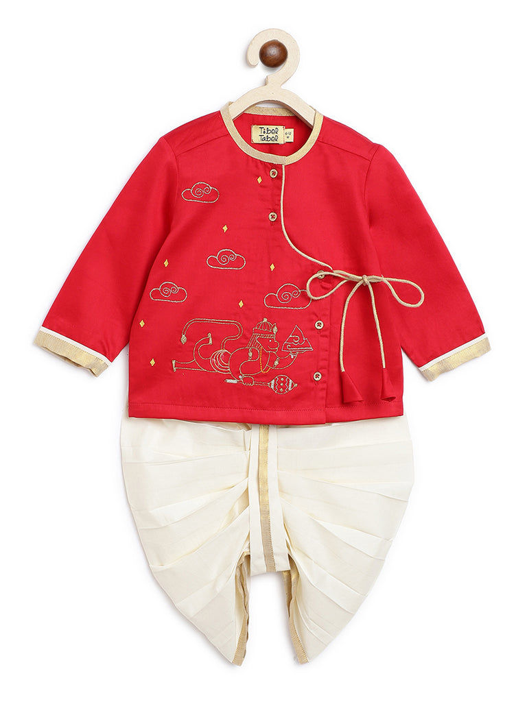 Buy Baby Boy Hanuman Dhoti Kurta Set-Red by Tiber Taber Kids