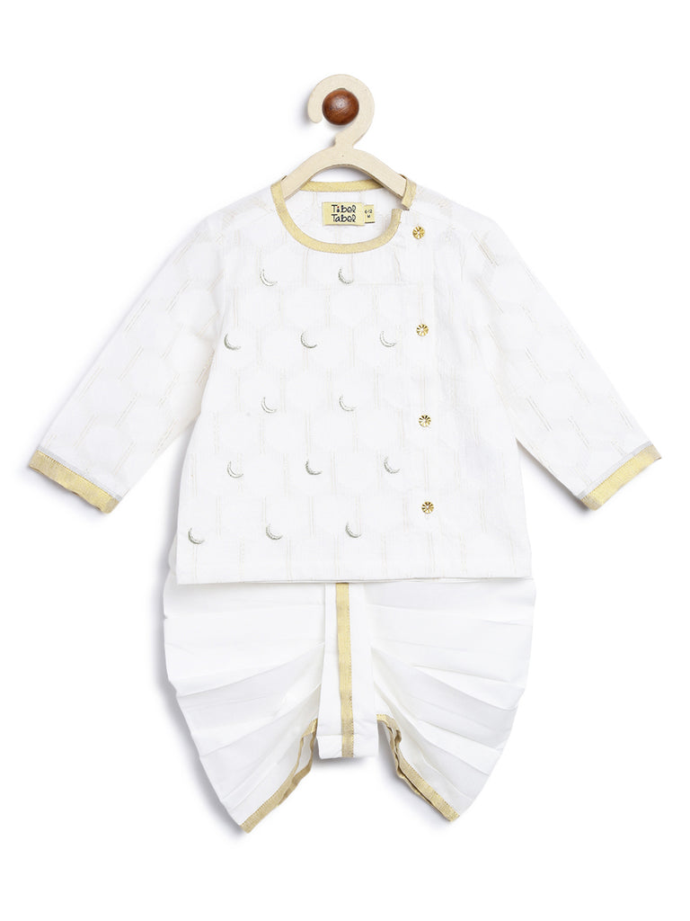 Buy Baby Boy Chand Moon Dhoti Kurta Set-White by Tiber Taber Kids