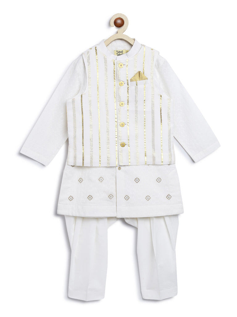 Buy Boy 3 Pc Bundi Set Golden Stripes-White by Tiber Taber Kids
