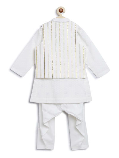 Shop Boy 3 Pc Bundi Set Golden Stripes-White by Tiber Taber Kids