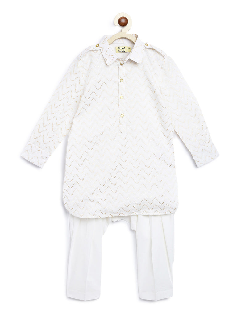 Buy Boy Zigzag Pathani Set-White by Tiber Taber Kids
