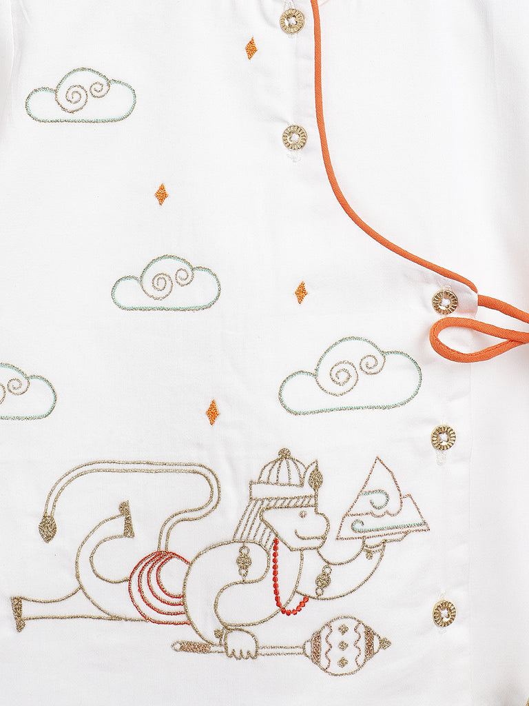 Buy Baby Boy Hanuman Dhoti Kurta Set-White by Tiber Taber Kids