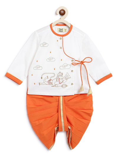 Shop Baby Boy Hanuman Dhoti Kurta Set-White by Tiber Taber Kids
