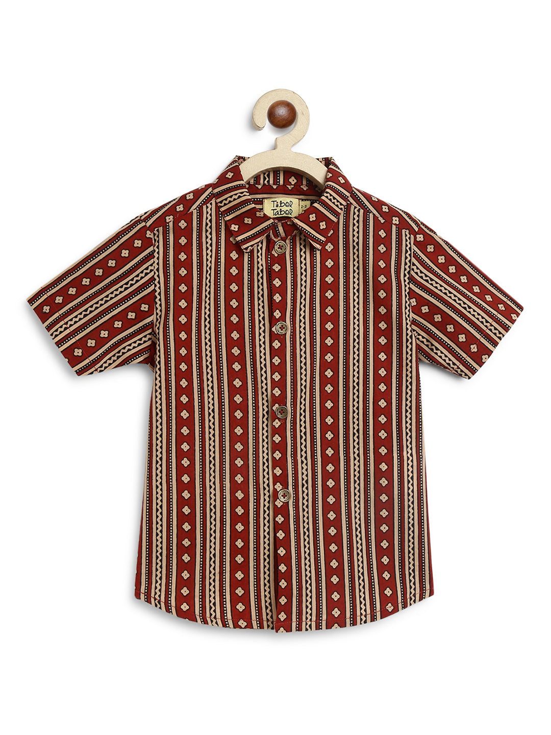 Little Hero Indie Stripe print Cotton Shirt - Brown