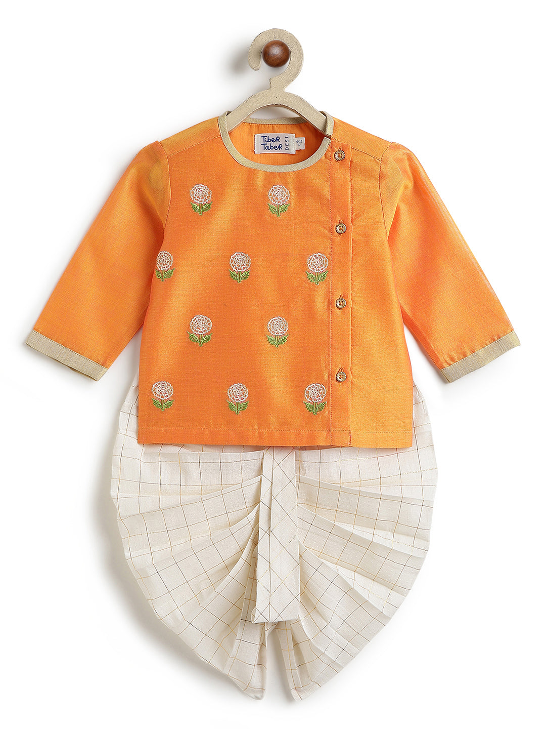 Marigold Bloom Dhoti Set - Orange