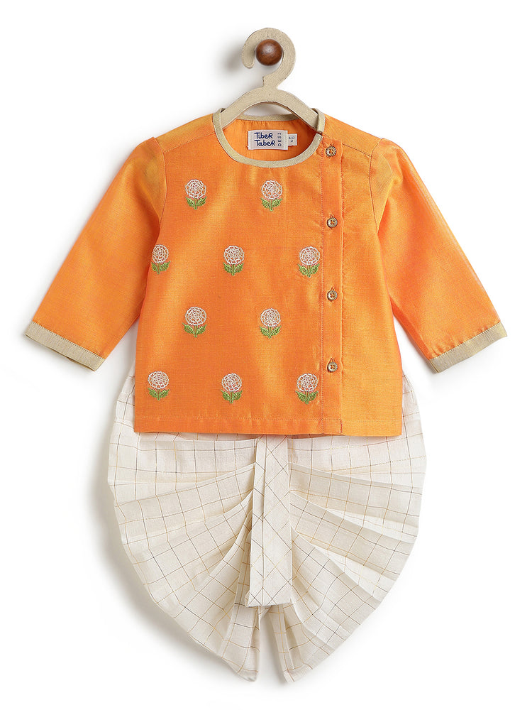 Marigold Bloom Dhoti Set - Orange