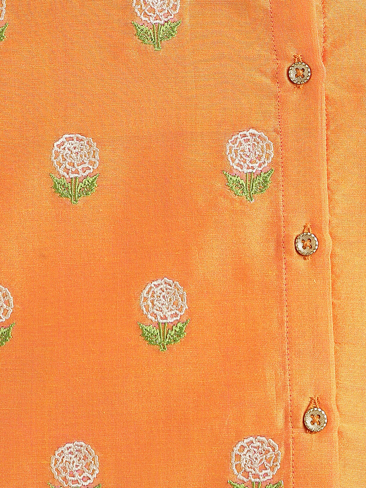 Marigold Bloom Dhoti Set - Orange