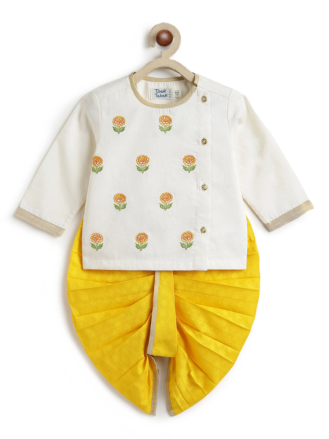 Marigold Bloom Dhoti Set - Cream