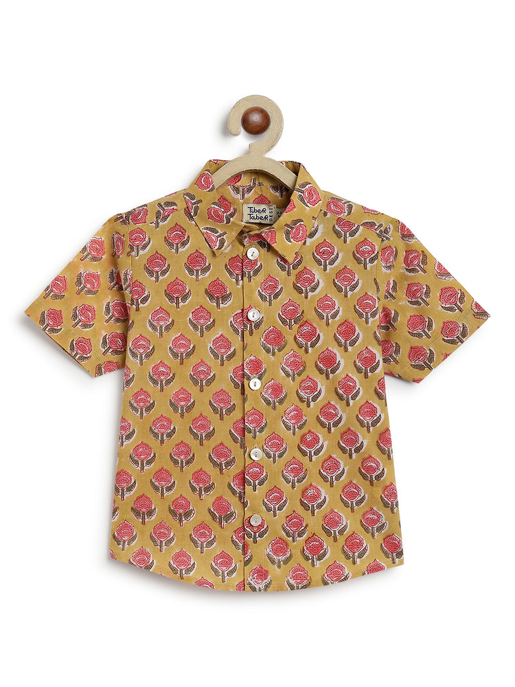 Hand Block Printed Shirt- Yellow