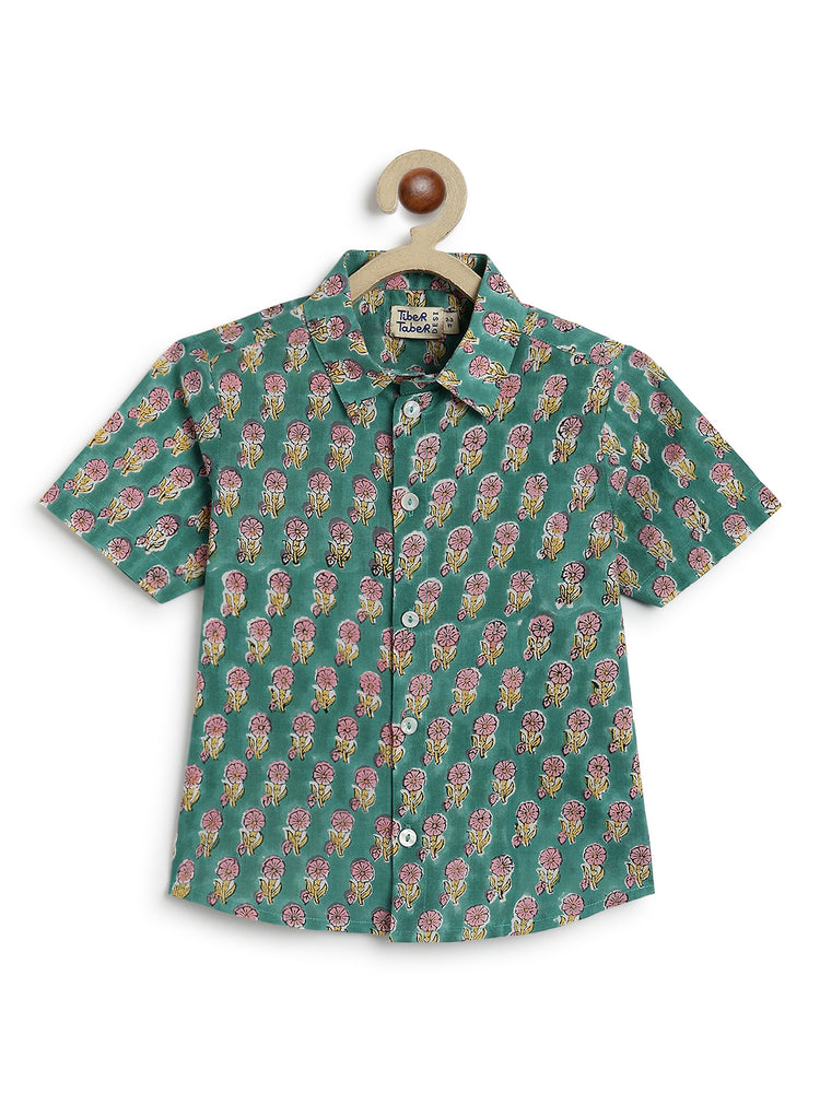 Hand Block Printed Shirt- Green