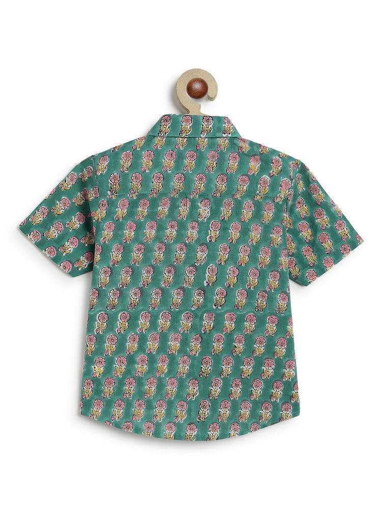 Hand Block Printed Shirt- Green