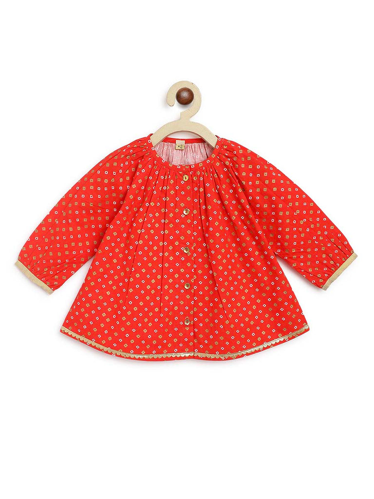 Buy Baby Girl Bandhani Printed Jhabla Set-Red by Tiber Taber Kids