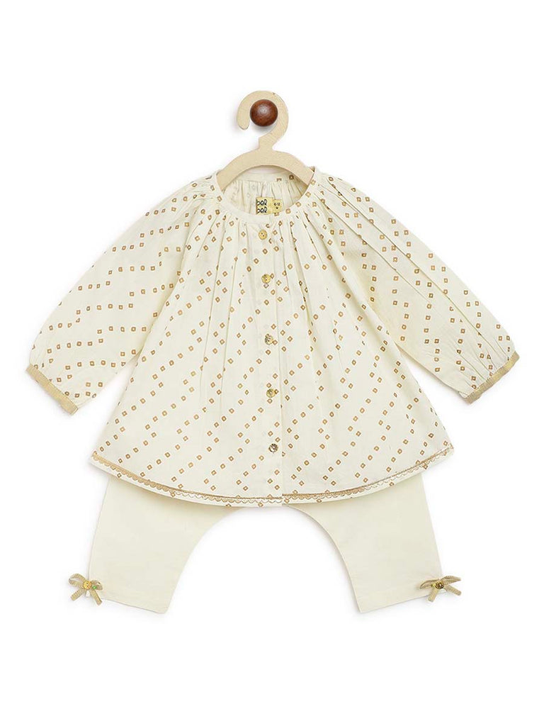 Buy Baby Girl Bandhani Printed Jhabla Set-Cream by Tiber Taber Kids
