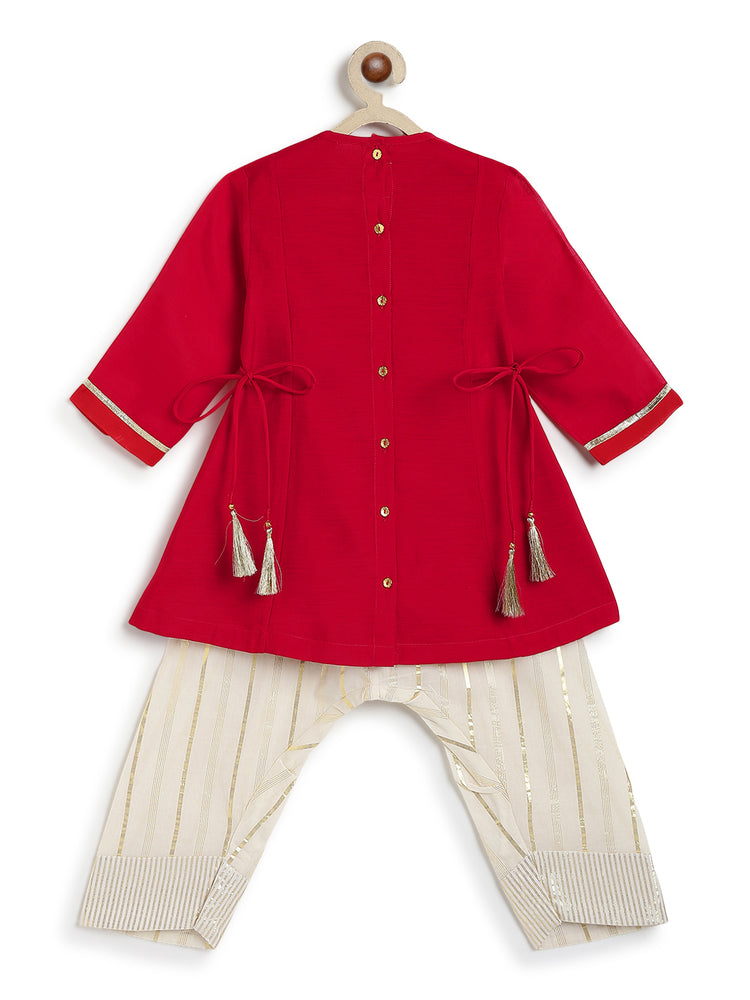 Tara Gota Kurta Set - Red