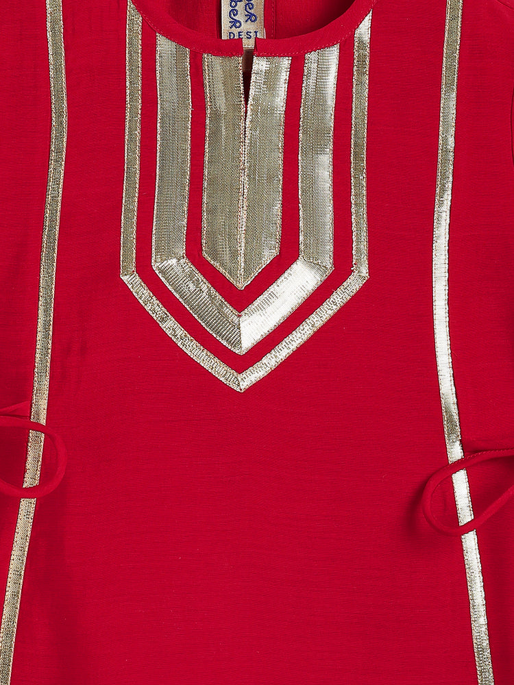 Tara Gota Kurta Set - Red