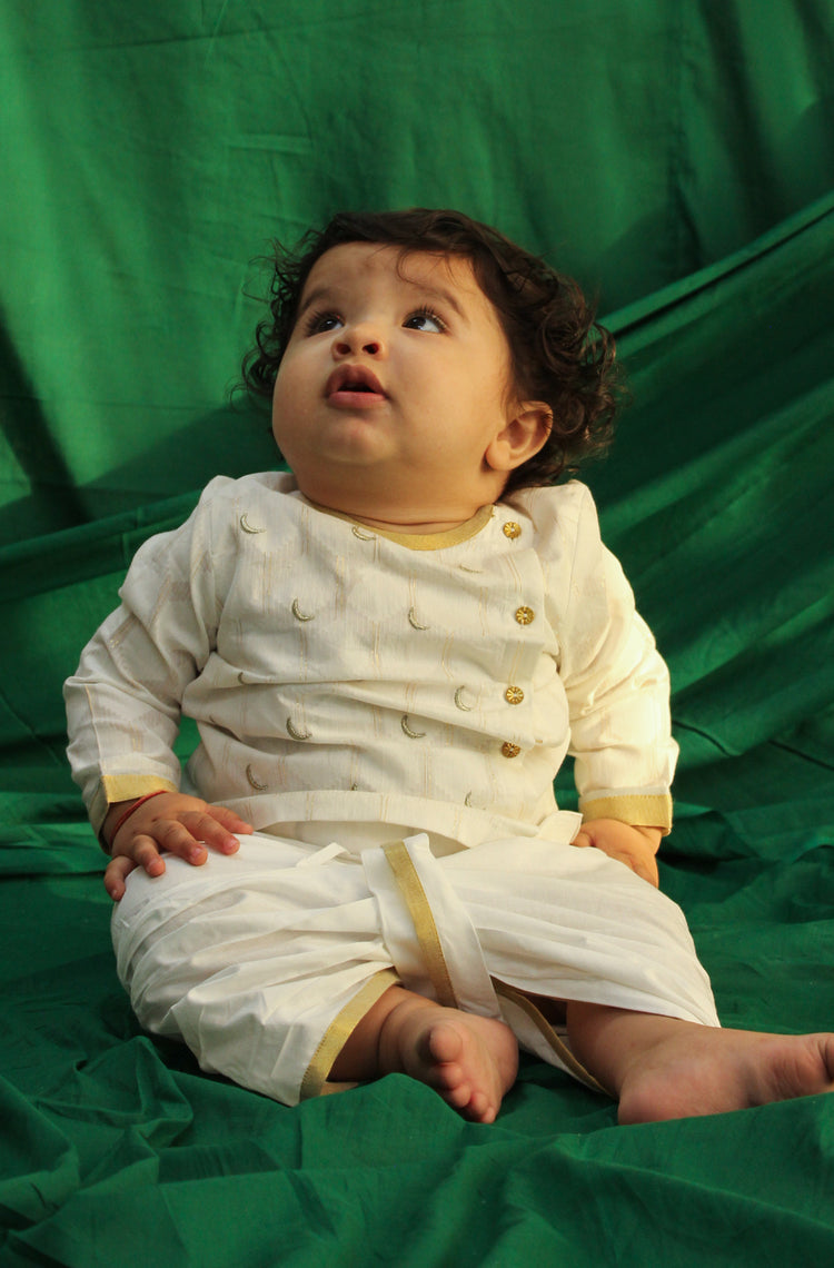 Baby Boy Chand Moon Dhoti Kurta Set-White