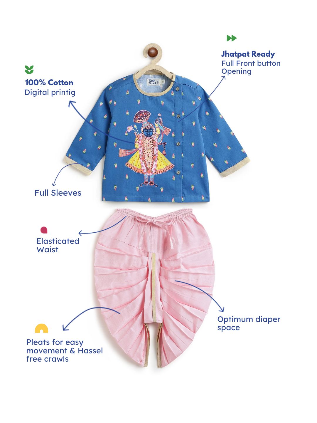 Shreenath Ji Dhoti Kurta Set-Blue