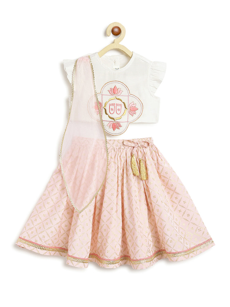 Krishna Charan Lehenga Set - White