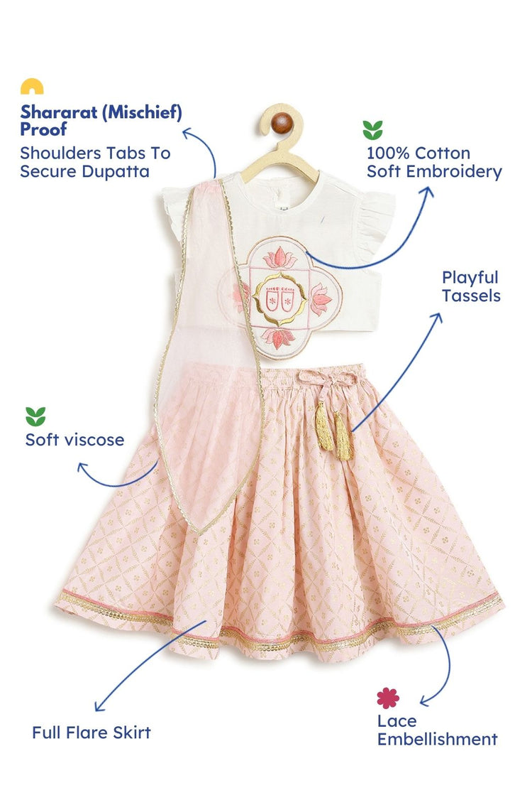 Krishna Charan Lehenga Set - White