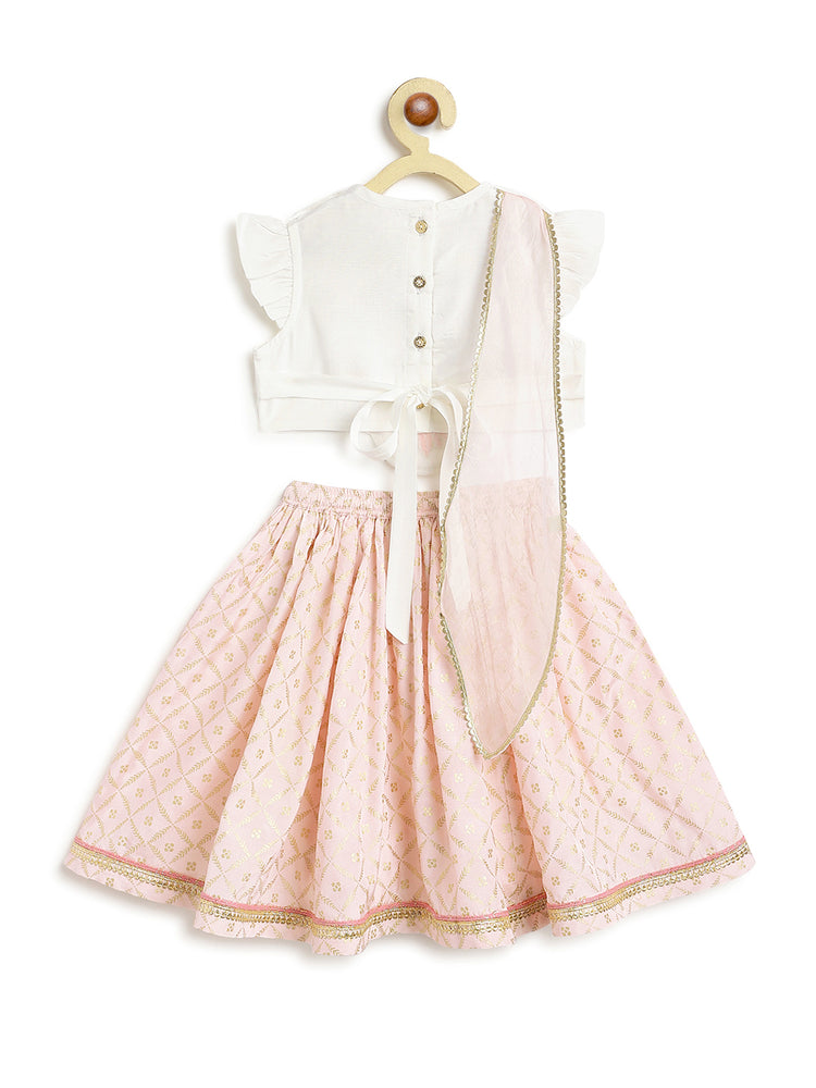 Krishna Charan Lehenga Set - White