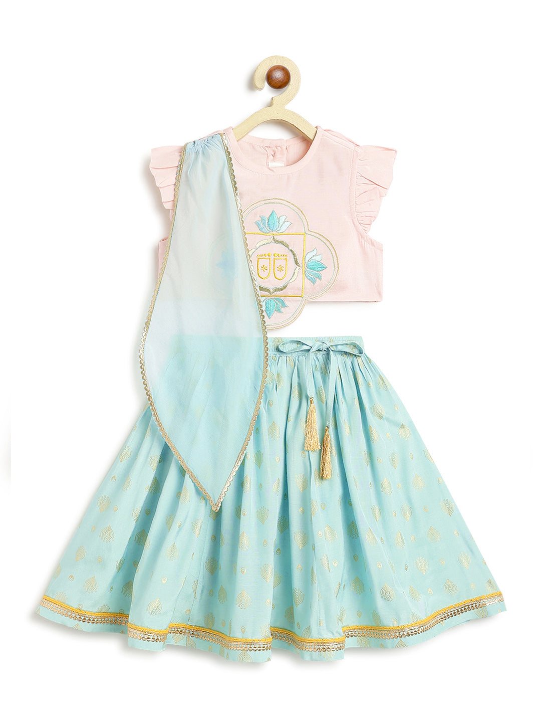 Krishna Charan Lehenga Set - Pink