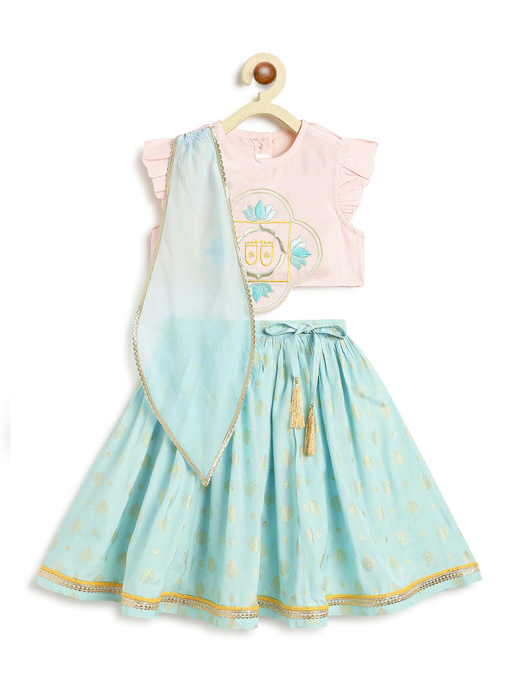 Krishna Charan Lehenga Set - Pink