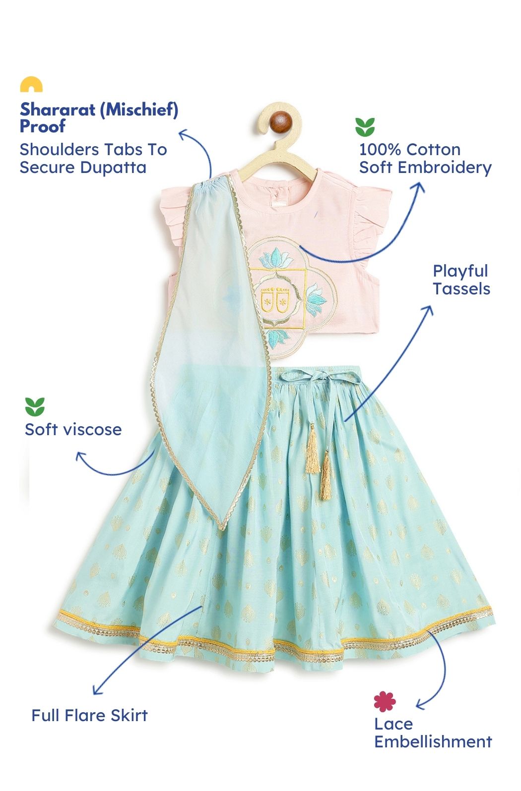 Krishna Charan Lehenga Set - Pink