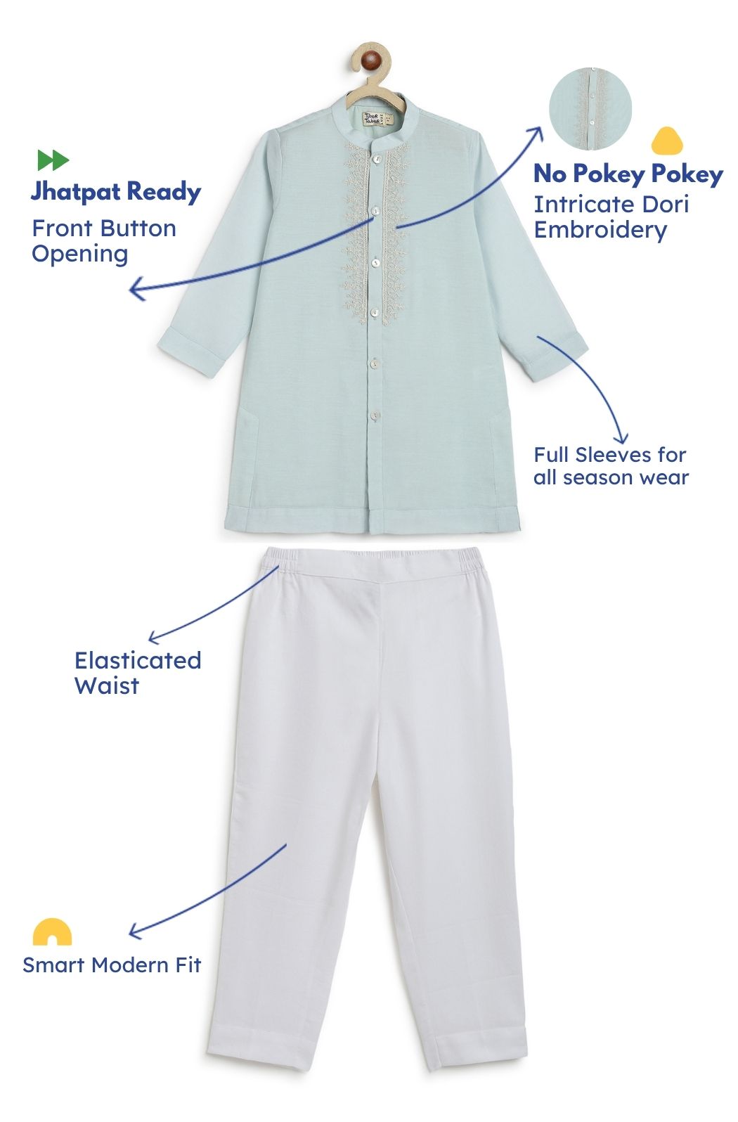 Noorza Kurta Pyjama Set-Blue