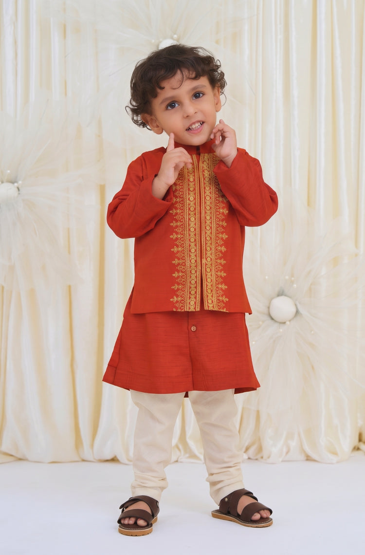 Shahi Virasat 3 Pcs Bundi Set-Rust
