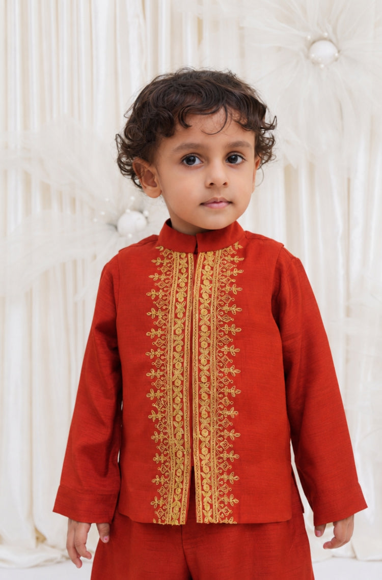Shahi Virasat 3 Pcs Bundi Set-Rust