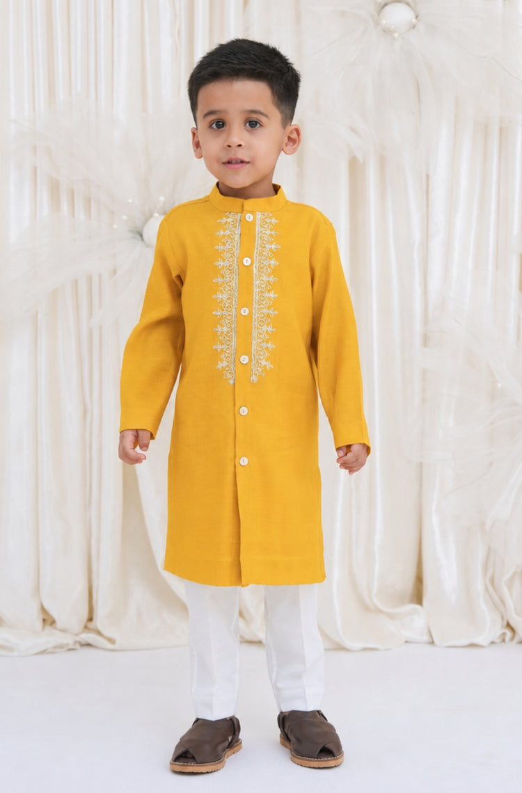 Noorza Kurta Pyjama Set-Yellow