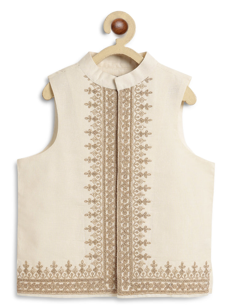 Shahi Embroidered Waistcoat- Cream