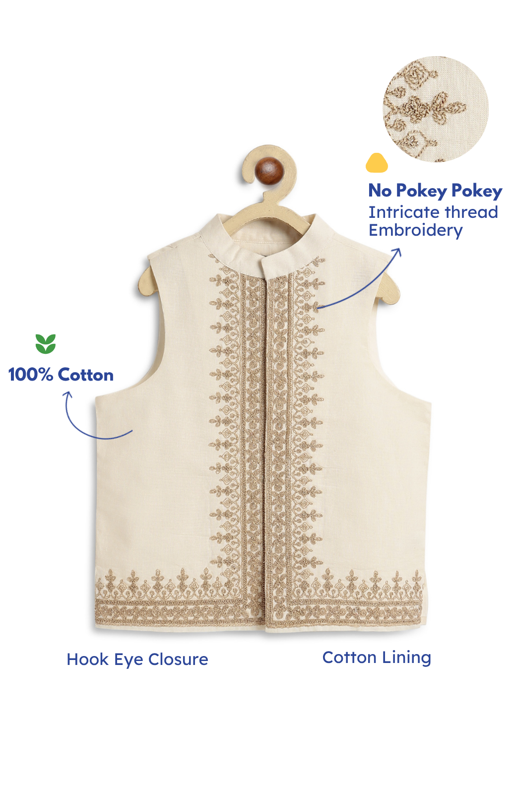 Shahi Embroidered Waistcoat- Cream