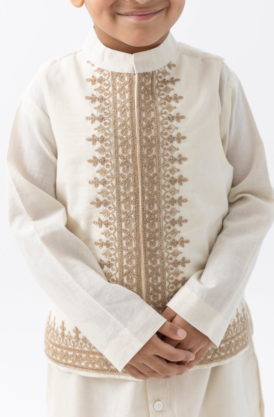 Shahi Embroidered Waistcoat- Cream