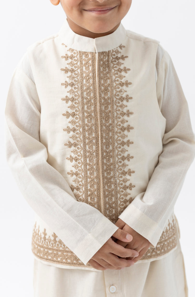 Shahi Embroidered Waistcoat- Cream