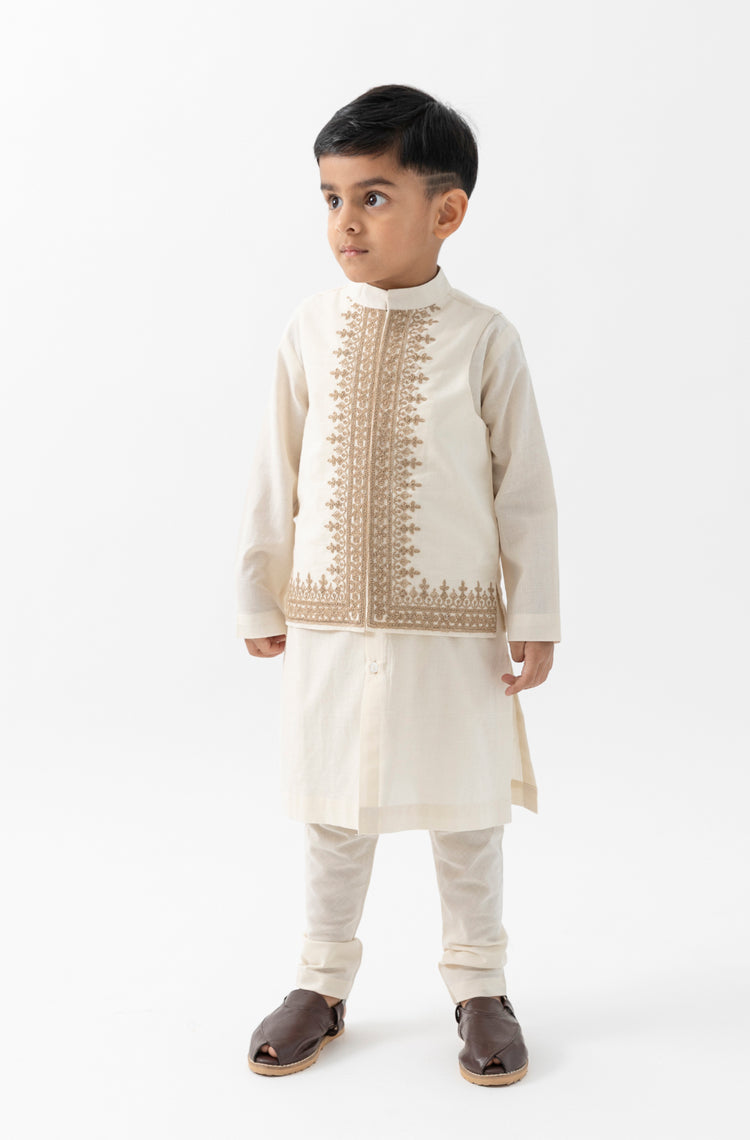 Shahi Embroidered Waistcoat- Cream