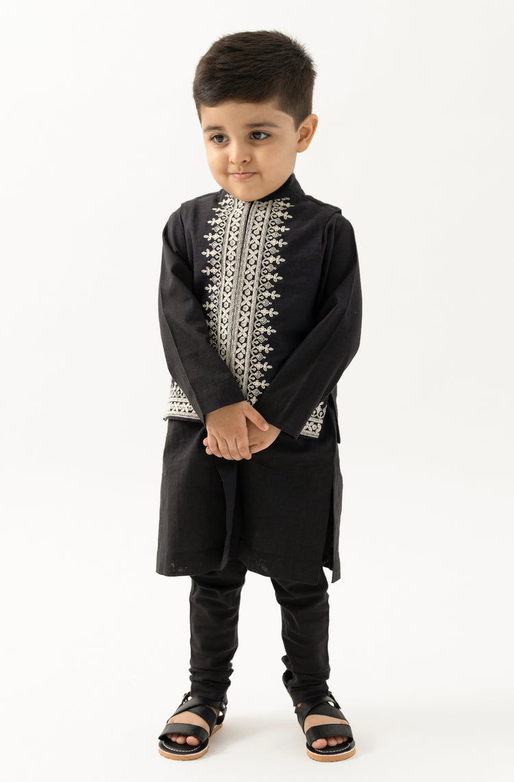 Shahi Embroidered Waistcoat - Black