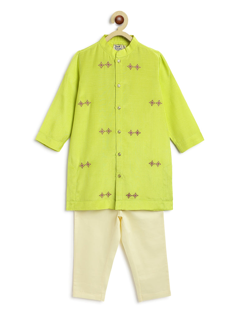 Patang Buta Kurta Set For Boys - Green