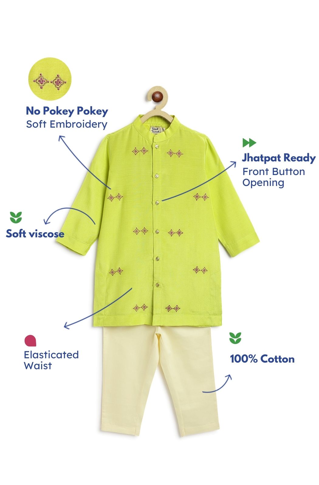 Patang Buta Kurta Set For Boys - Green