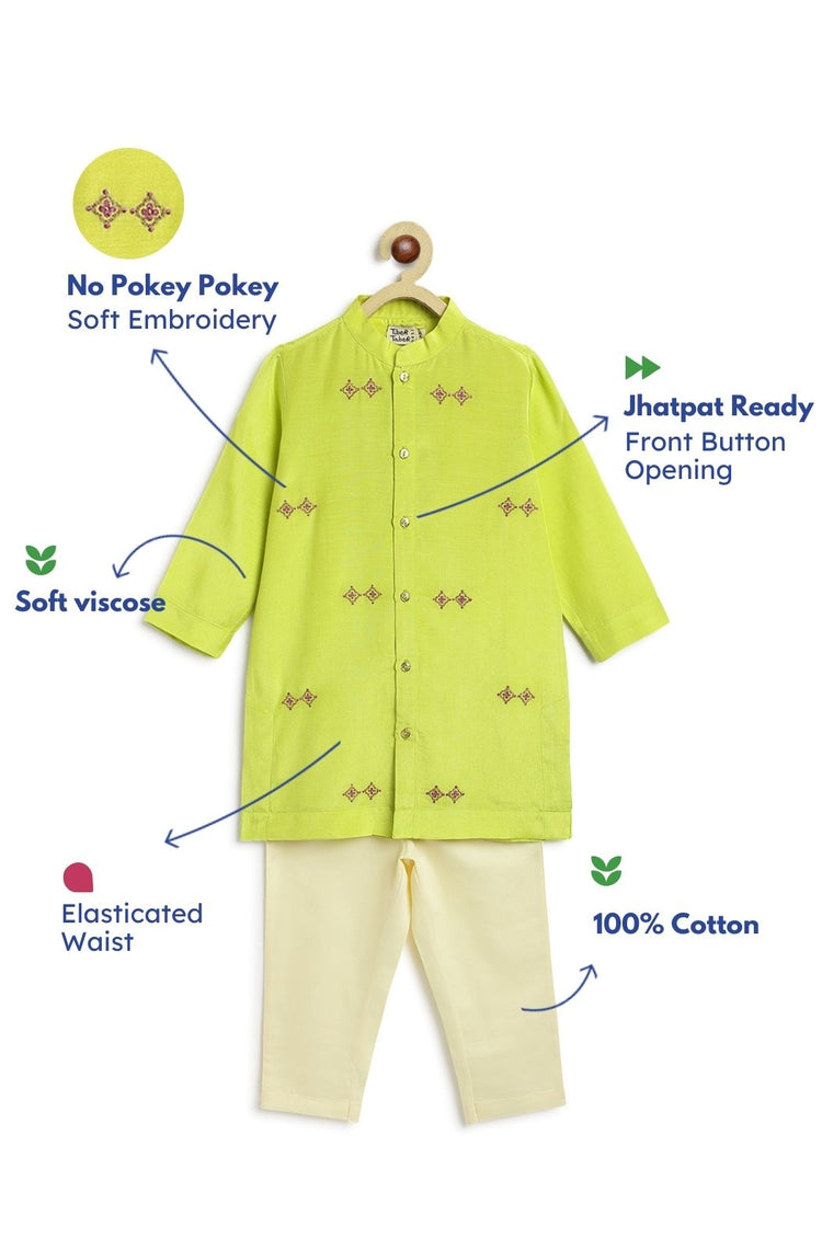 Patang Buta Kurta Set For Boys - Green