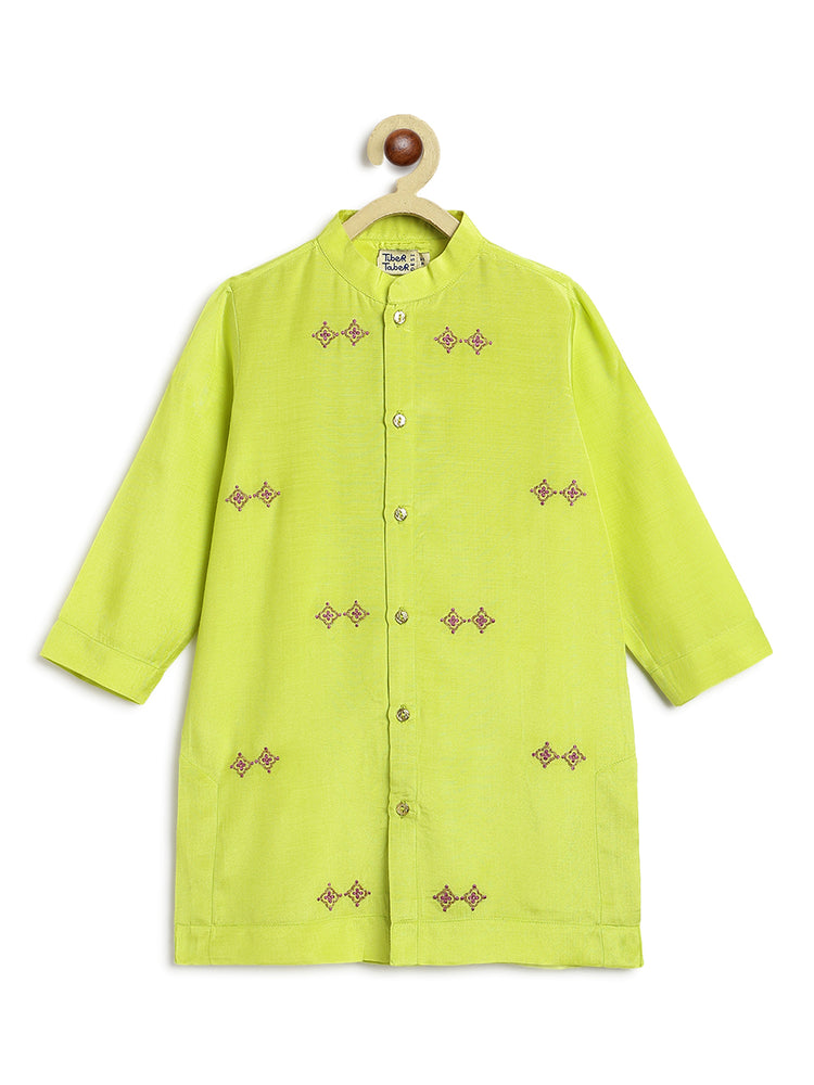 Patang Buta Kurta Set For Boys - Green