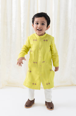 Patang Buta Kurta Set For Boys - Green